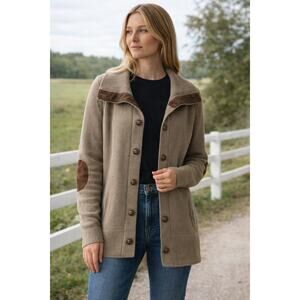 Lauren Jeans Co. Ralph Lauren Cotton Cardigan Sweater Elbow Patches Petite PM